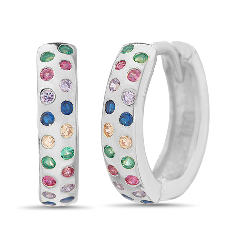 Sterling Silver Multicolor CZ Small Huggie Hoop Earrings
