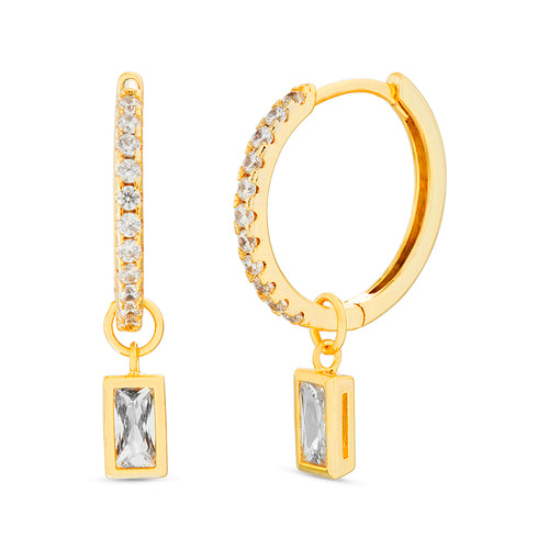 Sterling Silver Gold Plated Dangling CZ Hoop Earrings