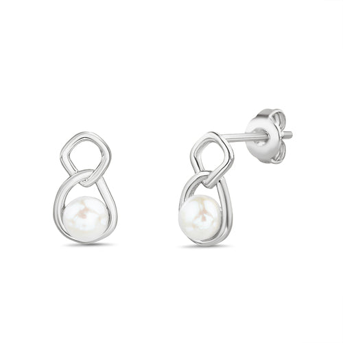 Sterling Silver Twisted Pearl Earrings