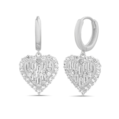 Sterling Silver CZ Heart Huggie Earrings