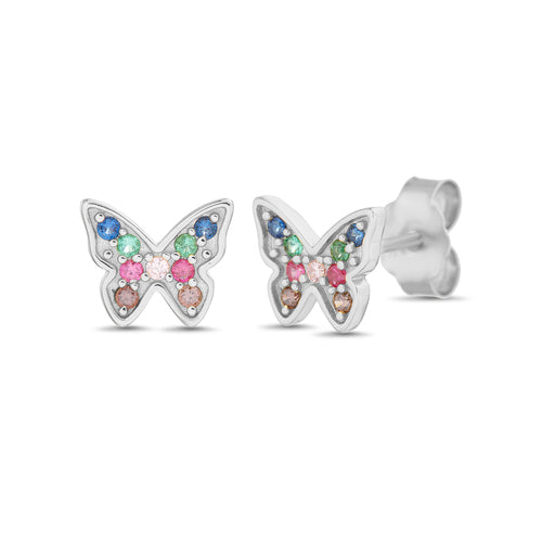 Sterling Silver Multi-Color CZ Butterfly Stud Earrings