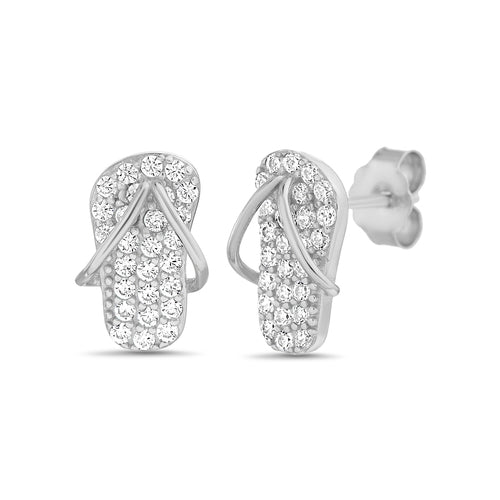 Sterling Silver CZ Flip Flop Sandals Stud Earrings