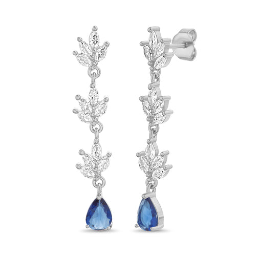 Sterling Silver Tree Branches Dangling CZ Sapphire Teardrop Earrings