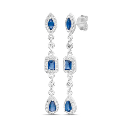 Sterling Silver Colored CZ Oval Rectangle Teardrop Halo Dangling Earrings
