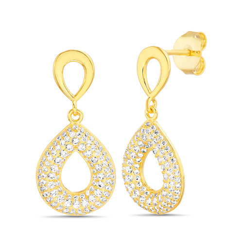 Sterling Silver CZ Dangling Pear Shape Post Earrings