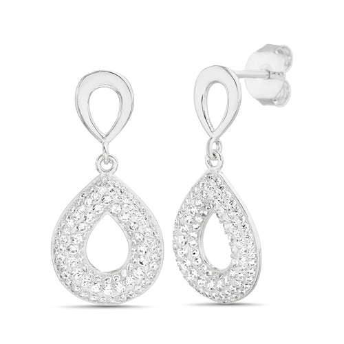 Sterling Silver CZ Dangling Pear Shape Post Earrings