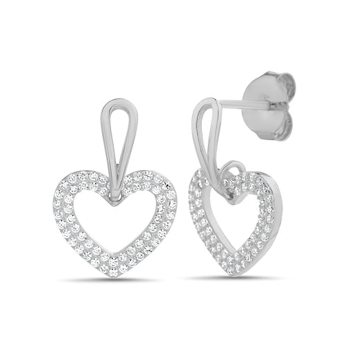 Sterling Silver CZ Heart Dangling Post Earrings