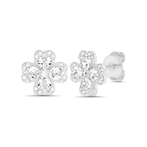 Sterling Silver CZ Four Leaf Clover Stud Earrings