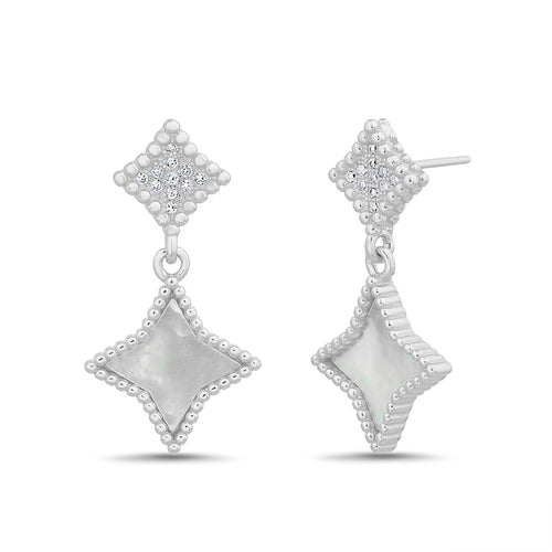 Sterling Silver CZ Enamel Diamond Shape Dangling Earrings