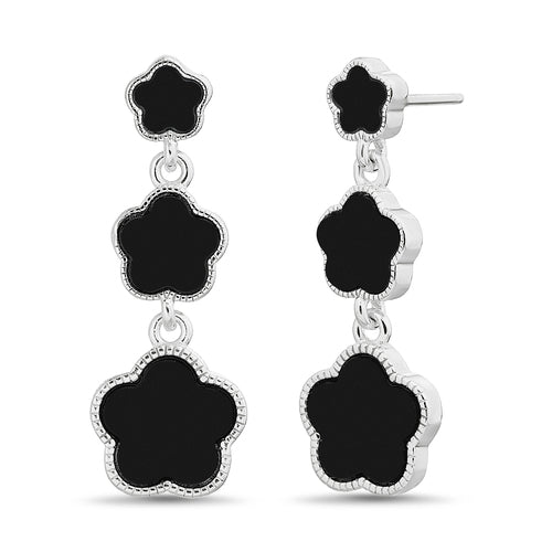 Sterling Silver Dangling Enamel Flower Earrings