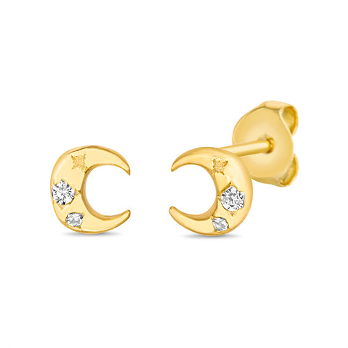 Sterling Silver CZ Dainty Crescent Moon Stud Earrings
