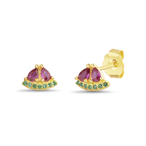Sterling Silver Gold Plated CZ Watermelon Stud Earrings