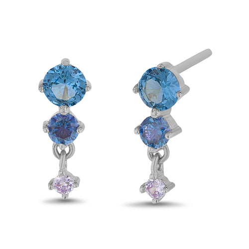Sterling Silver Multicolor CZ Dangling Post Earrings