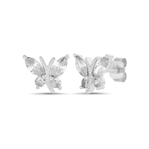 Sterling Silver CZ Butterfly Stud Earrings