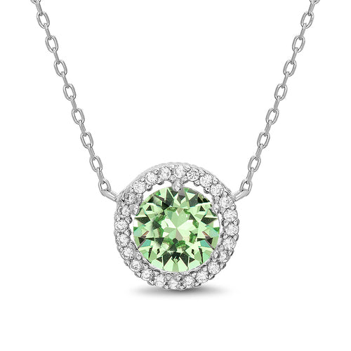 Sterling Silver Round Colored CZ Clear Halo Necklace