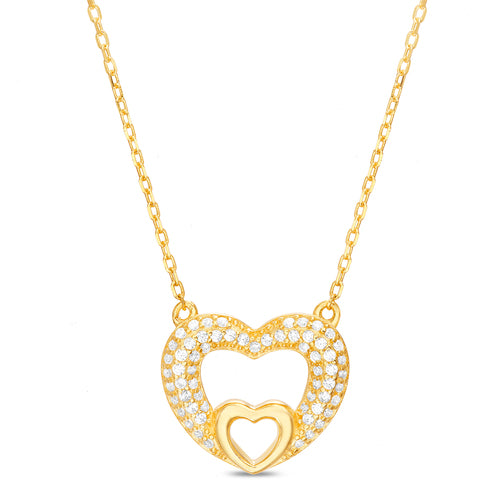 Sterling Silver CZ Double Heart Necklace