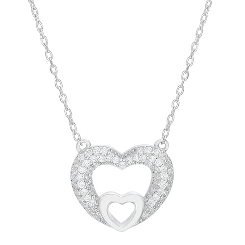 Sterling Silver CZ Double Heart Necklace
