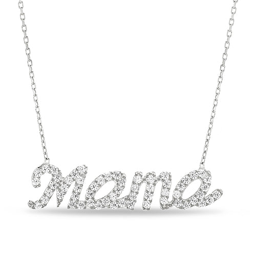 Sterling Silver CZ "MAMA" Necklace (2 Colors)