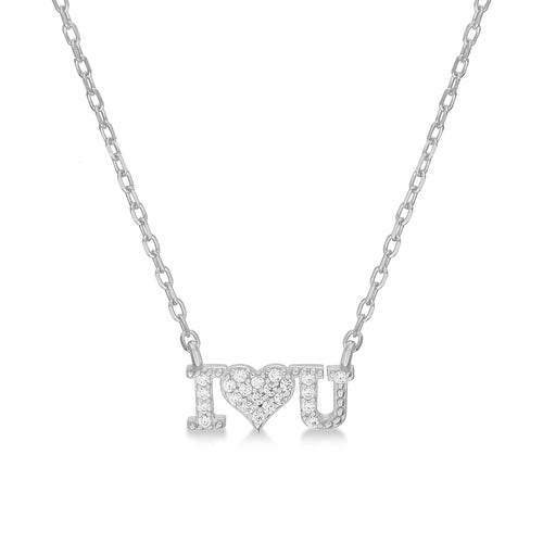 Sterling Silver CZ "I Heart U" Necklace