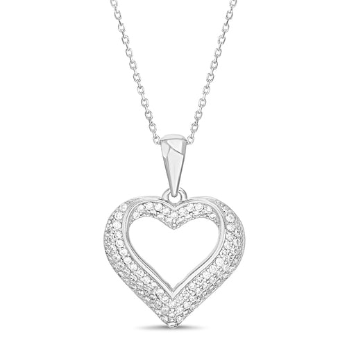 Sterling Silver CZ Pave Open Heart Necklace