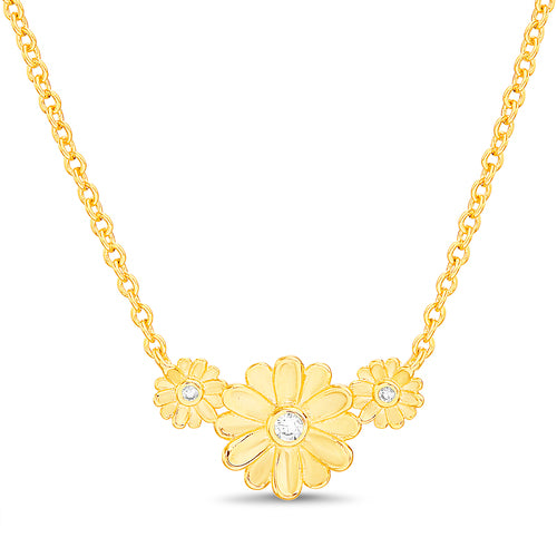 Sterling Silver CZ Center Triple Flower Necklace
