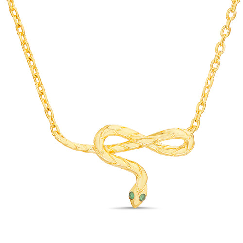 Sterling Silver Gold Plated CZ Green Eyed Snake Infinity Necklace