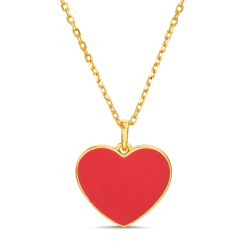 Sterling Silver Gold Plated Red Enamel Heart Necklace