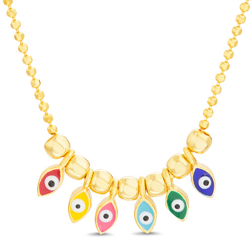 Sterling Silver Gold Plated Multi-Color Enamel Evil Eye Beaded Necklace