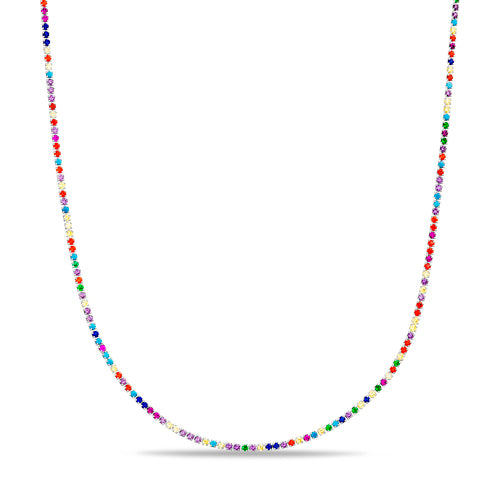 Sterling Silver 2mm Multicolor CZ Tennis Choker Necklace