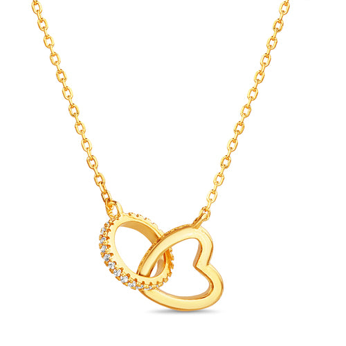 Sterling Silver CZ Interlocking Heart & Ring Necklace