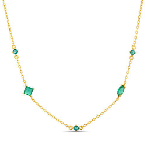 Sterling Silver Gold Plated Multi-shape Emerald CZ Station Necklace