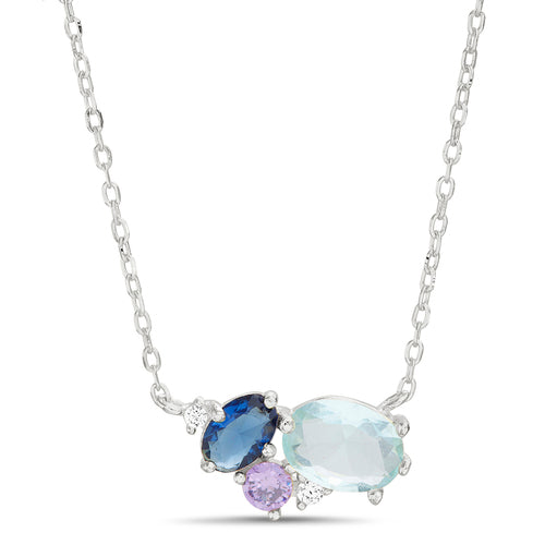 Sterling Silver Multi-Color CZ Cluster Necklace