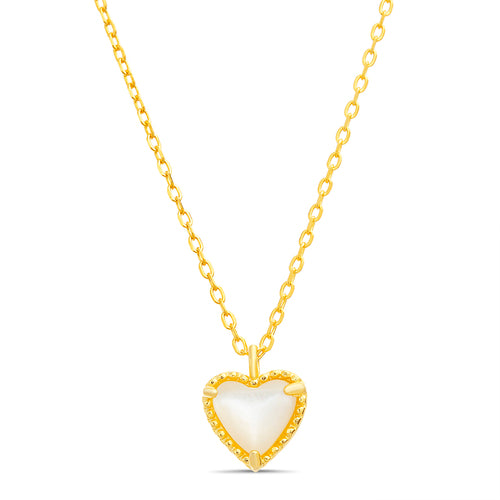 Sterling Silver Mother Of Pearl Beaded Edge Heart Necklace