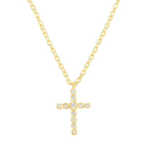 Sterling Silver Gold Plated CZ Cross Necklace