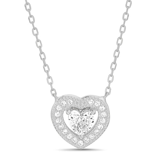 Sterling Silver CZ Heart Halo Necklace