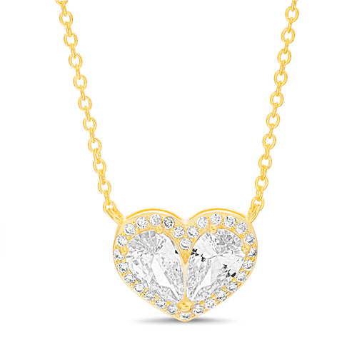 Sterling Silver CZ Heart Halo Necklace