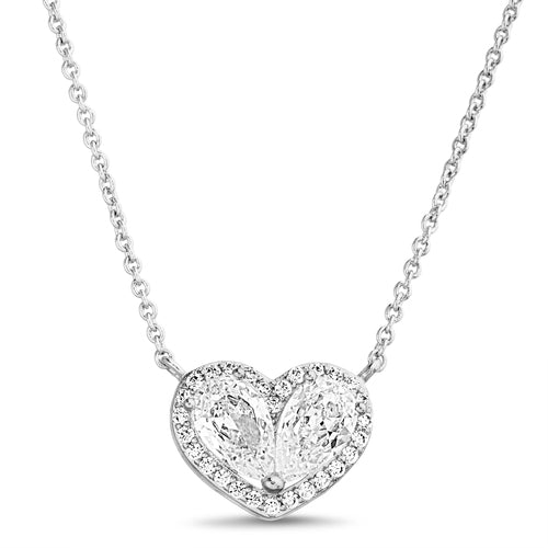 Sterling Silver CZ Heart Halo Necklace