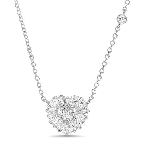 Sterling Silver Baguette CZ Heart Necklace
