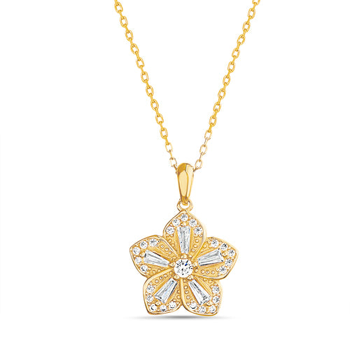 Sterling Silver Gold Plated CZ Flower Necklace