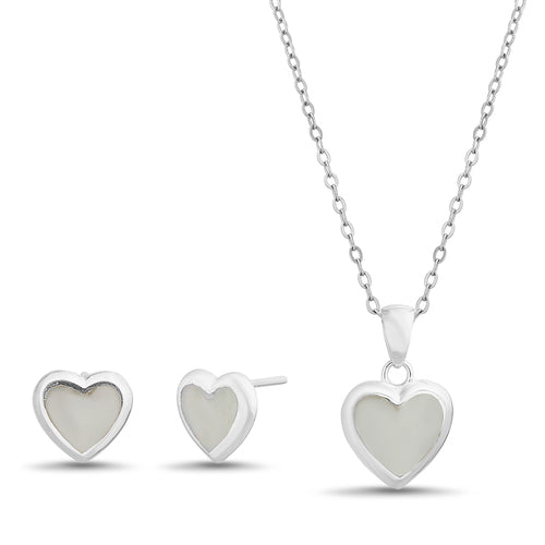Sterling Silver Colored Enamel Heart Necklace & Earrings Set