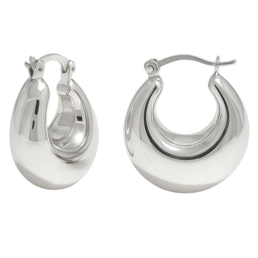 Sterling Silver Small Puffed Round Hoop Earrings