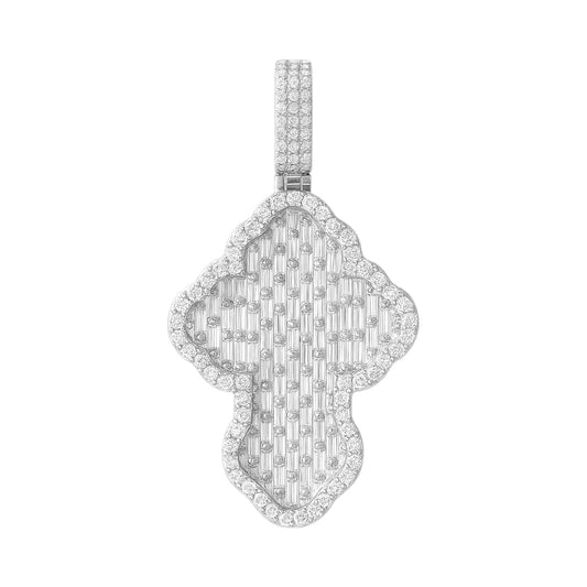 Sterling Silver Baguette CZ Curved Cross Pendant