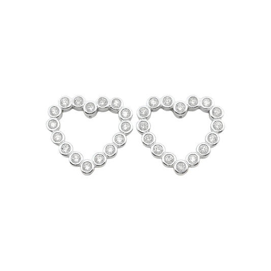 Sterling Silver CZ Open Heart Stud Earrings