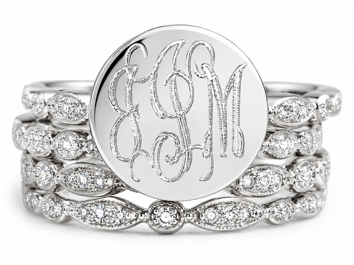 Sterling Silver Engravable Felicity Stackable 4 Ring Set