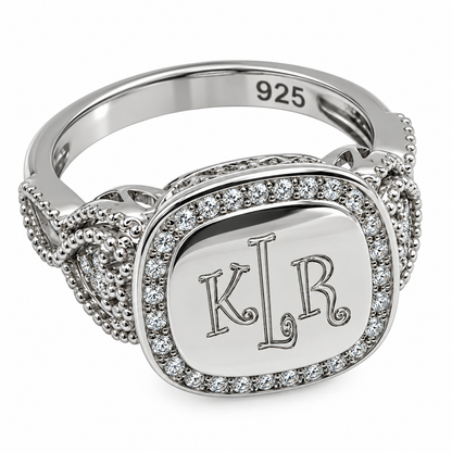 STERLING SILVER EVELYN CUSHION SQUARE HEART LOOP CZ RING