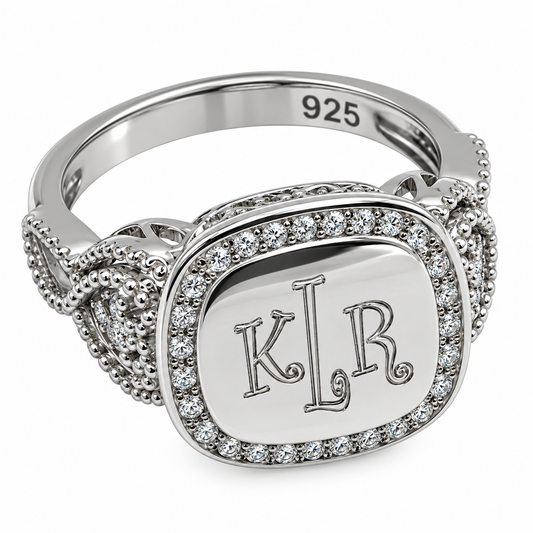 STERLING SILVER EVELYN CUSHION SQUARE HEART LOOP CZ RING