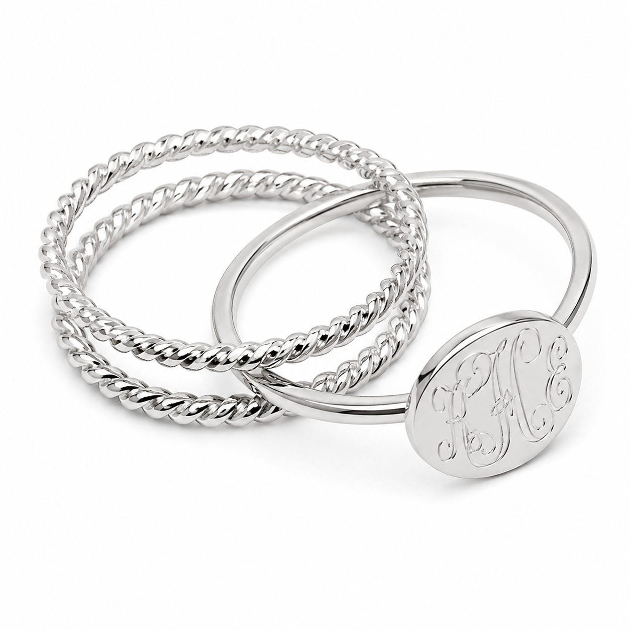 Engravable Sterling Silver Rope Jacket Stackable Ring