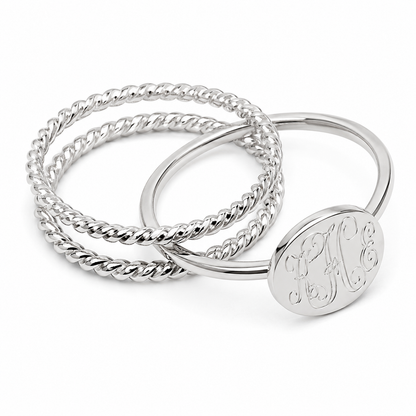 Engravable Sterling Silver Rope Jacket Stackable Ring