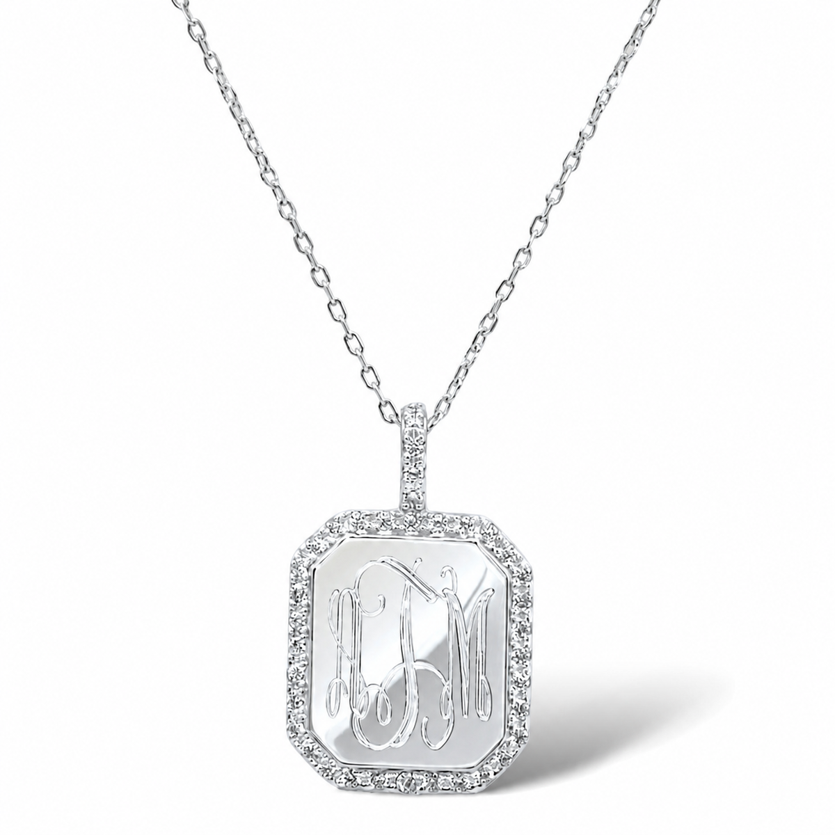 Sterling Silver Engravable Long Octagon Pendant Necklace