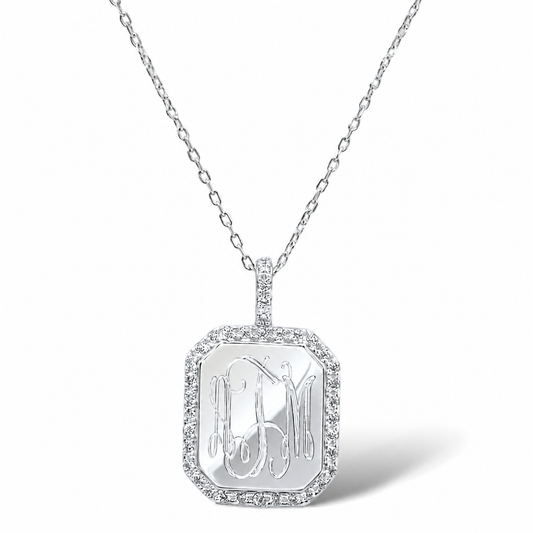 Sterling Silver Engravable Long Octagon Pendant Necklace